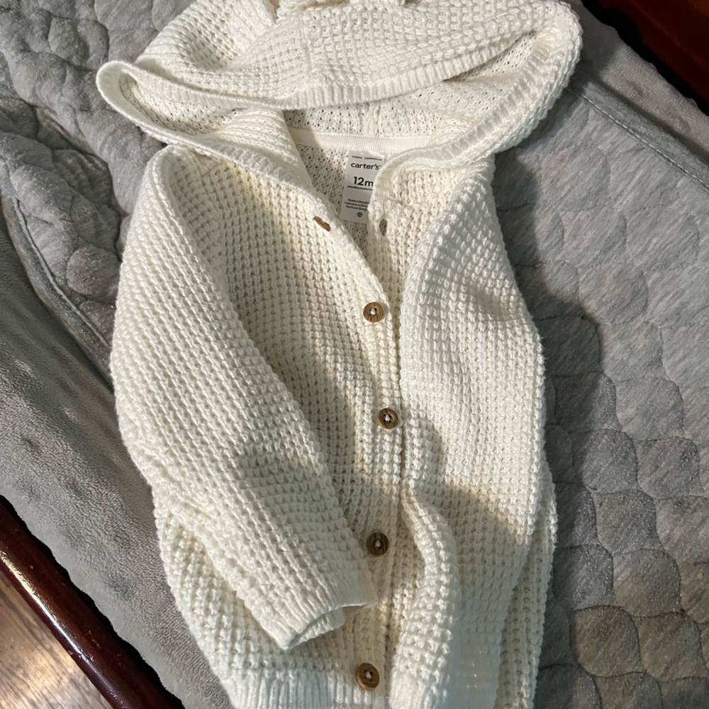 Carter's White Hooded Knit Sweater